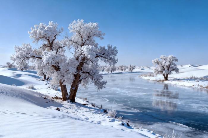 新疆塔克拉瑪干沙漠現(xiàn)雪后壯美景觀