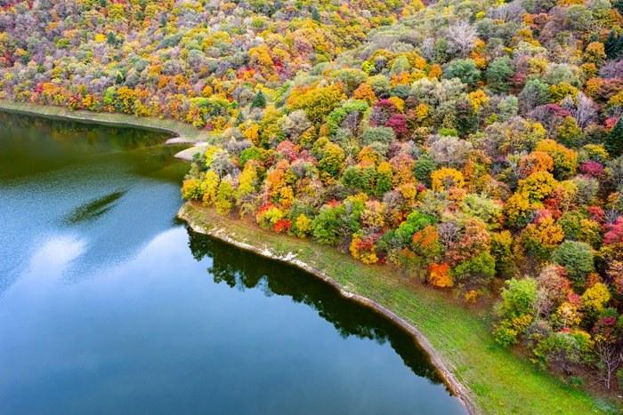 秋染白山湖風景區(qū) 彩林宛如大自然的調(diào)色盤